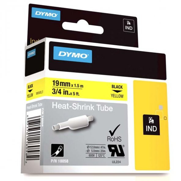Dymo Rhinopro Isıyla Küçülen Şerit 19 MMx1,5 M Sarı/Siyah 18058 - 2