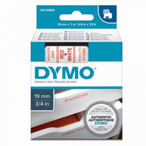Dymo D1 Şerit Standart 19 MMx7 MT Beyaz Üzerine Kırmızı 45805 - Resim 2