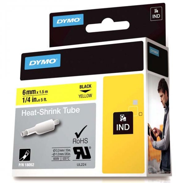 Dymo Rhinopro Isıyla Küçülen Şerit 6 MMx1,5 M Sarı/Siyah 18052 ürün görseli 1