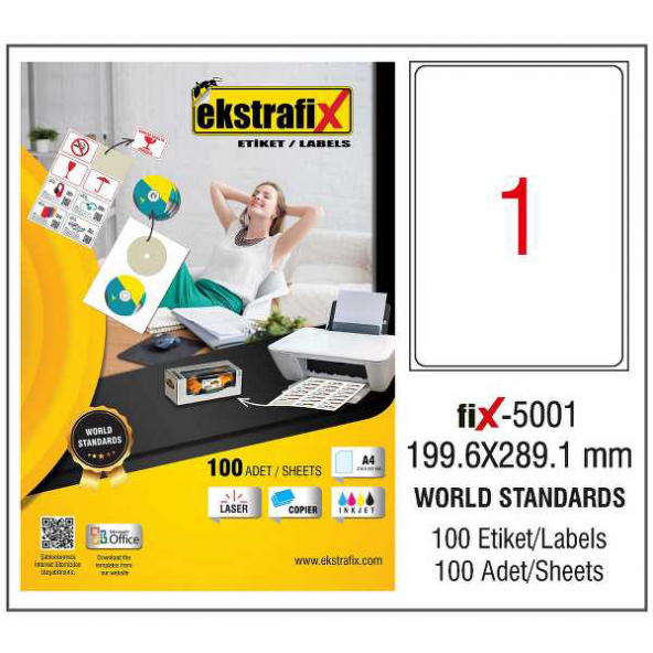Ekstrafix Lazer Etiket 100 YP 199.6x289.1 Laser-Copy-Inkjet FİX-5001 ürün görseli 1