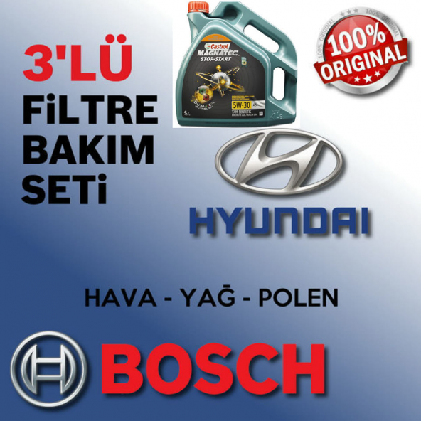 Bosch Hyundai Accent Era 1.4 Benzinli Bakım Seti 2006-2012+Castrol Magnatec 5w30 a5 4lt motor yağ 2023 ÜRETİM
