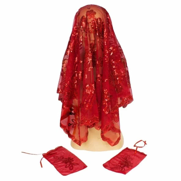 Kırmıızı Gelin Duvak Seti 2li - 2