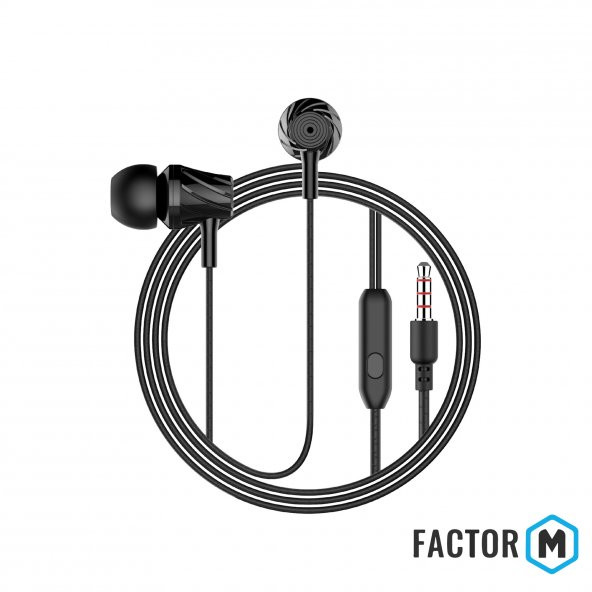 Factor M FM03 Kulakiçi Mikrofonlu Kablolu Kulaklık Siyah (FMFM03KS) - 3