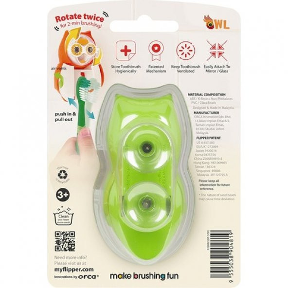 Flipper Diş Fırçası Saklama Kabı Baykuş Figürlü - Yeşil - 2