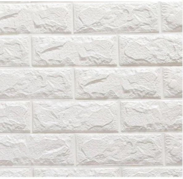 Yapışkanlı Sünger Beyaz Tuğla Duvar Kağıdı Paneli 70x77 Cm 6 Adet