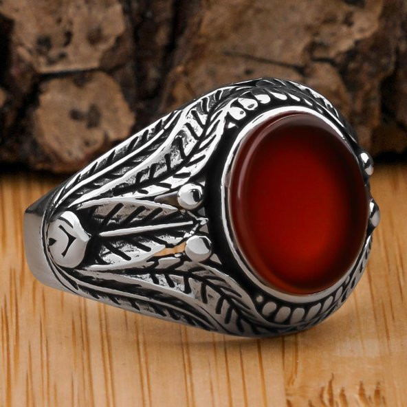 Kırmızı Akik Taşlı 925 Ayar Gümüş Yüzük ürün görseli