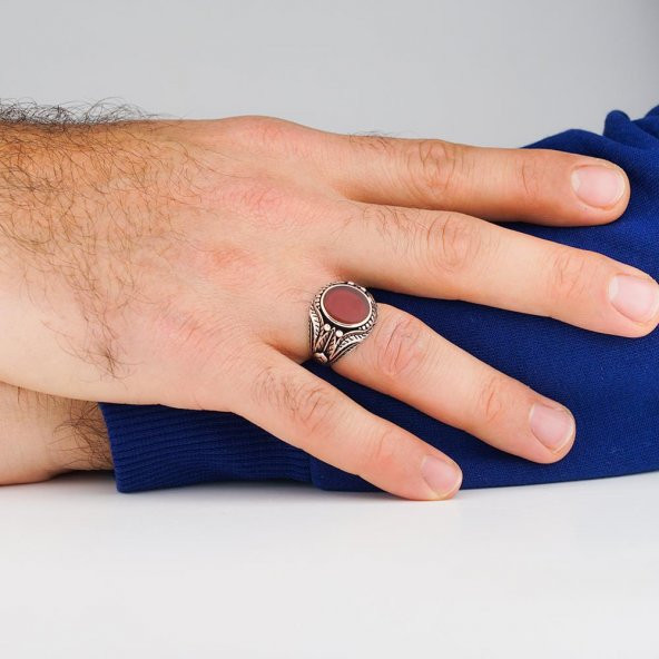 Kırmızı Akik Taşlı 925 Ayar Gümüş Yüzük - Resim 2