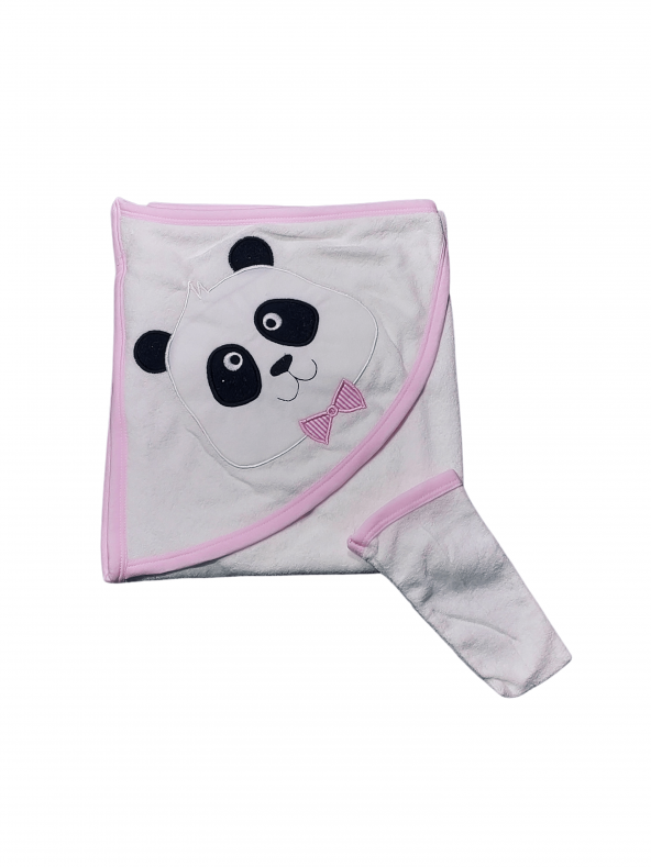 Panda Baskı Nakışlı Yeni Doğan Banyo Havlusu