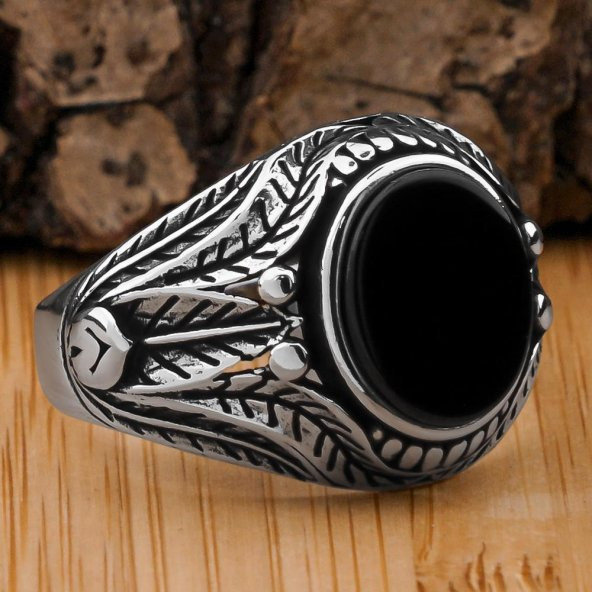 Siyah Oniks Taşlı 925 Ayar Gümüş Yüzük ürün görseli 1