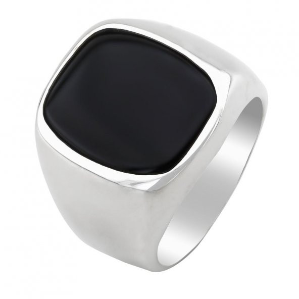 Siyah Oniks Taşlı Parlak 925 Ayar Gümüş Yüzük - Resim 3