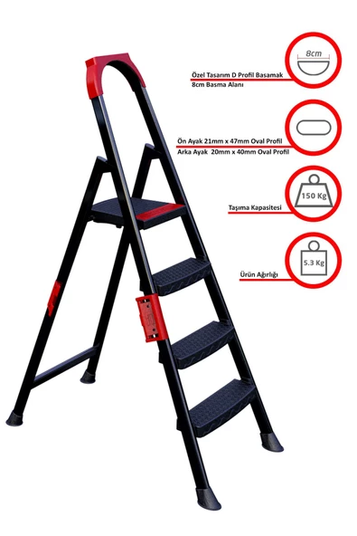 ERTEKPA Anka Plus 3+1 Basamaklı Metal Merdiven