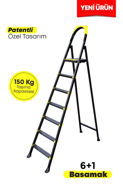 ERTEKPA Leo Siyah Merdiven 6+1 Metal Basamaklı
