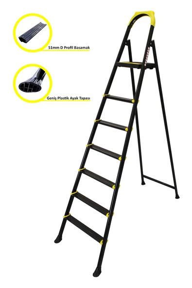 ERTEKPA Leo Siyah Merdiven 6+1 Metal Basamaklı - 6