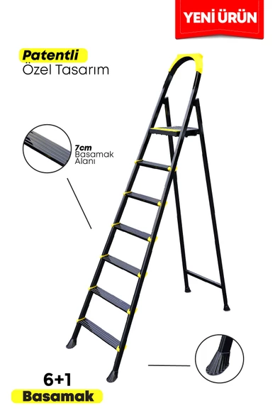 ERTEKPA Leo Siyah Merdiven 6+1 Metal Basamaklı - 2