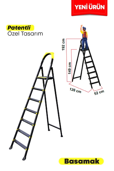 ERTEKPA Leo Siyah Merdiven 6+1 Metal Basamaklı - 3