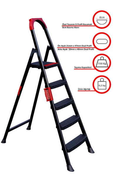 ERTEKPA Anka Plus 4+1 Basamaklı Metal Merdiven