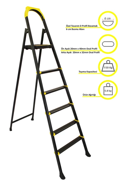 Ertekpa Leo 5+1 Basamaklı Metal Merdiven - 5