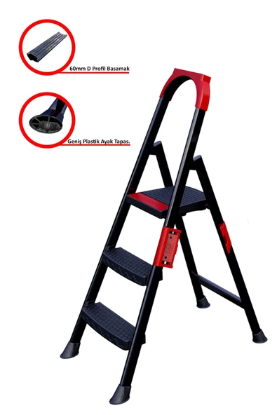 Ertekpa Anka Plus 2+1 Basamaklı Metal Siyah Merdiven - 3