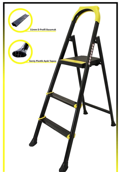 ERTEKPA Leo Siyah Merdiven 2+1 Metal Basamaklı - 7
