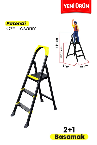 ERTEKPA Leo Siyah Merdiven 2+1 Metal Basamaklı - 4
