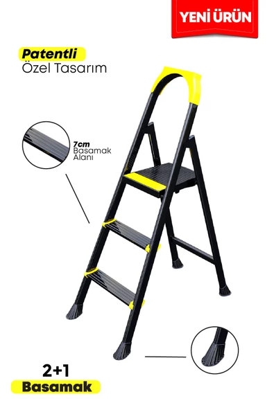 ERTEKPA Leo Siyah Merdiven 2+1 Metal Basamaklı - 3