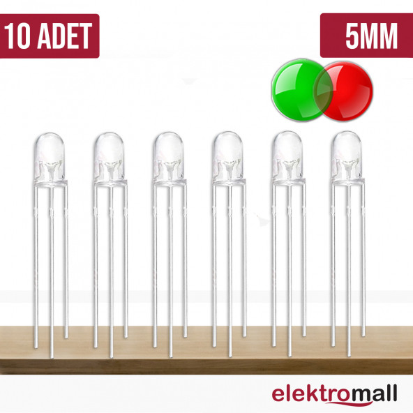 5mm Kırmızı-Yeşil Ortak Katot Led (10Adet)