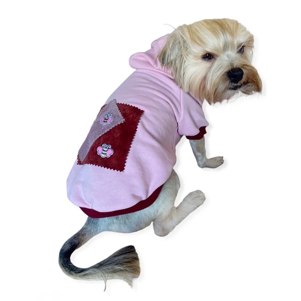 Pink Burgundy Bee Kapşonlu Sweatshirt Köpek Kıyafeti - 3