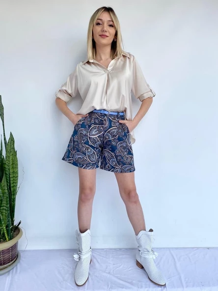 Kadın Etnik Desenli Şort - 5