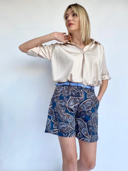 Kadın Etnik Desenli Şort - 7