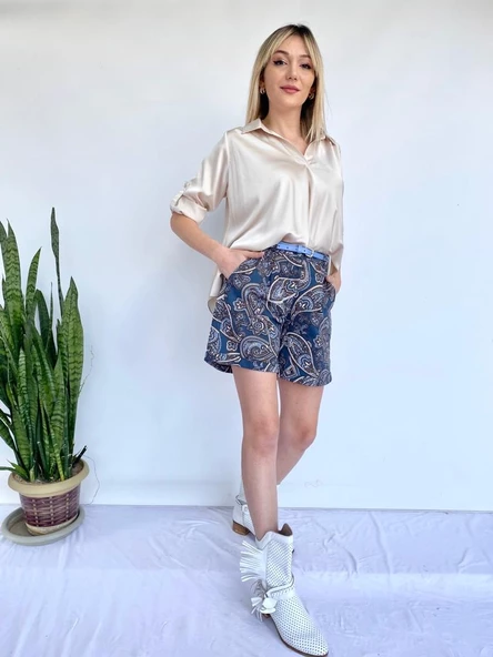 Kadın Etnik Desenli Şort - 6