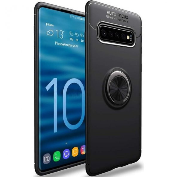 Panorama Promosyon Samsung Galaxy S10+ Plus (SM-G975F) Selfie Yüzüklü Tasarım Siyah Koruyucu Arka Kılıf