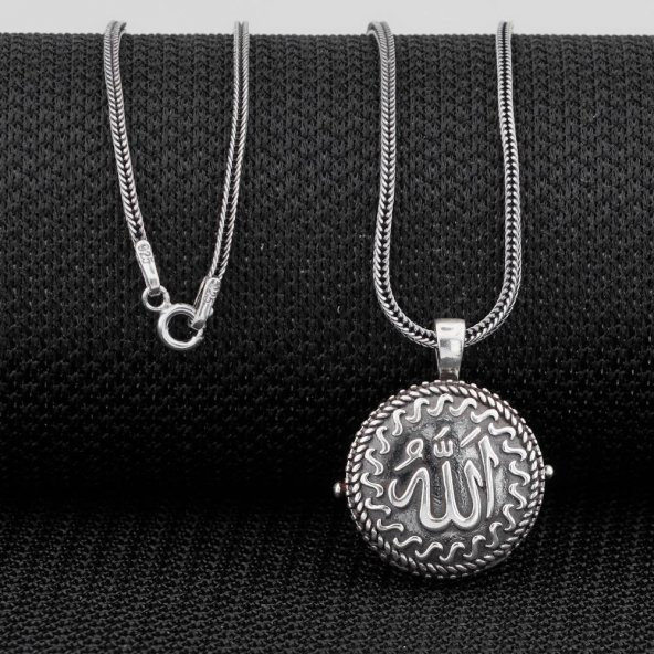 Çift Taraflı Allah Yazılı Kapaklı Açılabilir 925 Ayar Gümüş Cevşen Kolye - 3