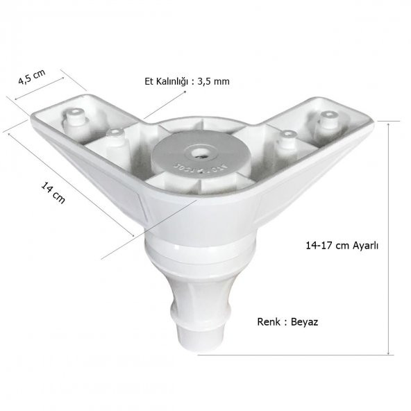 Şahin Lükens Ayak Mobilya Koltuk Ayağı 14-17 cm Ayarlı Beyaz - 2