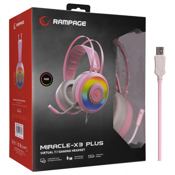 Rampage Miracle-x3 PLUS Pembe 7.1 Surround Rgb Mikrofonlu Gaming Oyuncu Kulaklığı - 7