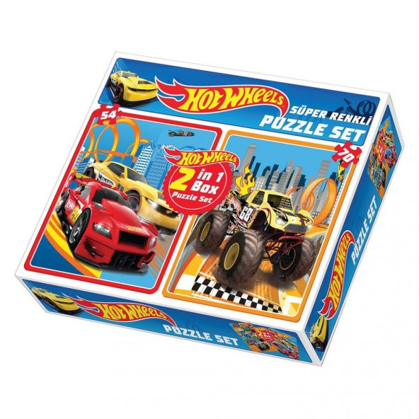 1535 DıyToy Süper Renkli 2li Puzzle Set - Hot Wheels / 54+70 Parça Puzzle - 2
