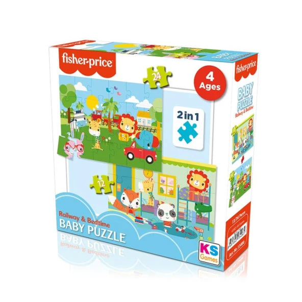 13406 KS Fisher-Price Baby Puzzle - Railway & Bedtime / 12+24 Parça Puzzle / +4 yaş - 7
