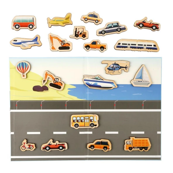 Rossie Ahşap Mıknatıslı Taşıt Seti ve Oyun Alanı - 3