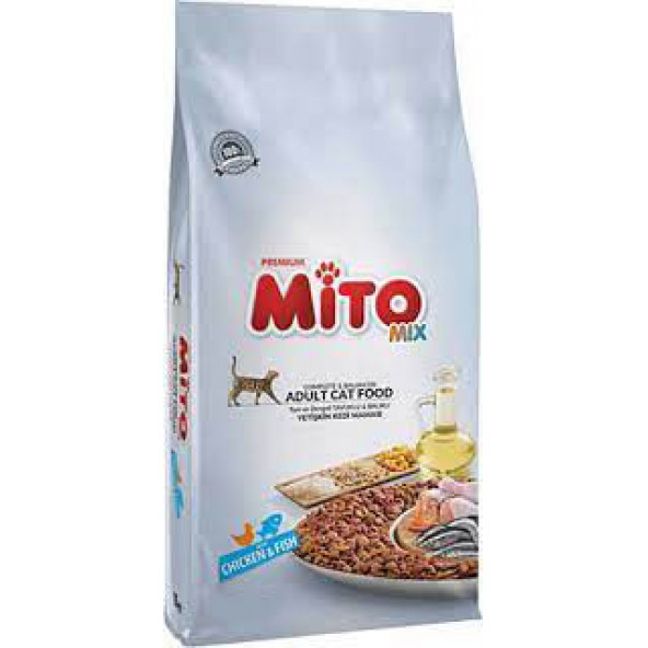 Mito Mix Adult Cat Tavuklu ve Balıklı Renkli Taneli Yetişkin Kedi Maması 1 Kg. Orjinal Paket