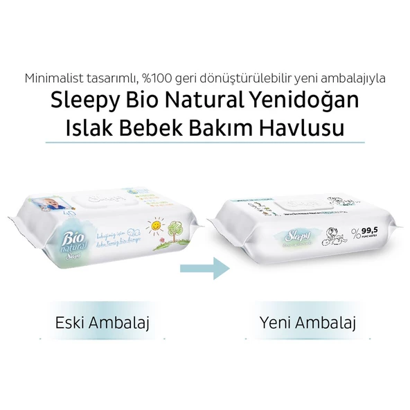 Sleepy Bio Natural Yenidoğan Islak Bebek Bakım Havlusu 24x40 (960 Yaprak) - 6