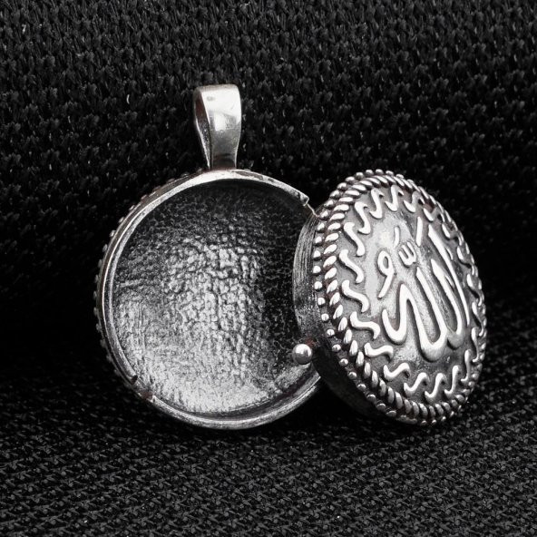 Çift Taraflı Allah Yazılı Kapaklı Açılabilir 925 Ayar Gümüş Cevşen Kolye Ucu - 2