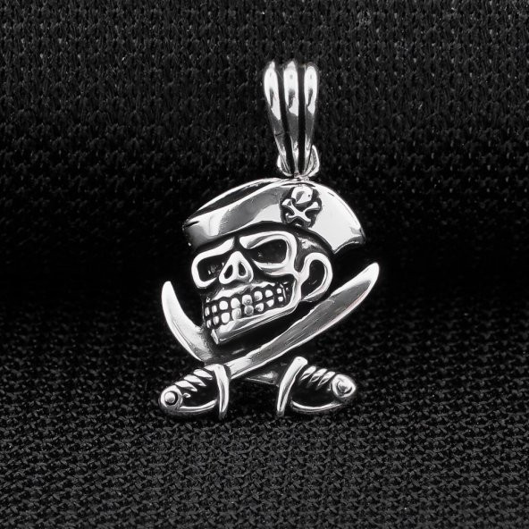 Korsan Temalı 925 Ayar Gümüş Kolye Ucu - Resim 2
