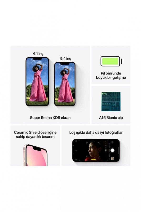 Apple iPhone 13 128 GB Pembe Cep Telefonu Apple Türkiye Garantili - 8