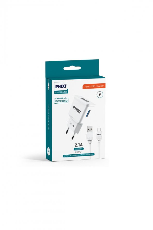 Phixi Basıc PCH201M 2.1A Micro Usb Kablolu Seyahat Şarj Aleti - 2