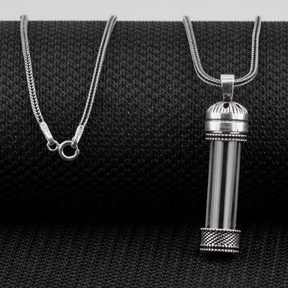 Açılabilir Cam Tüp Tasarımlı 925 Ayar Gümüş Cevşen Dua Kabı Kolye