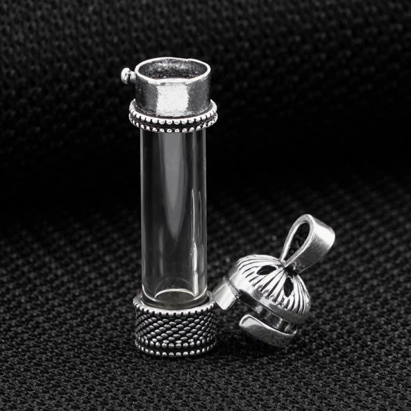 Açılabilir Cam Tüp Tasarımlı 925 Ayar Gümüş Cevşen Dua Kabı Kolye - 2