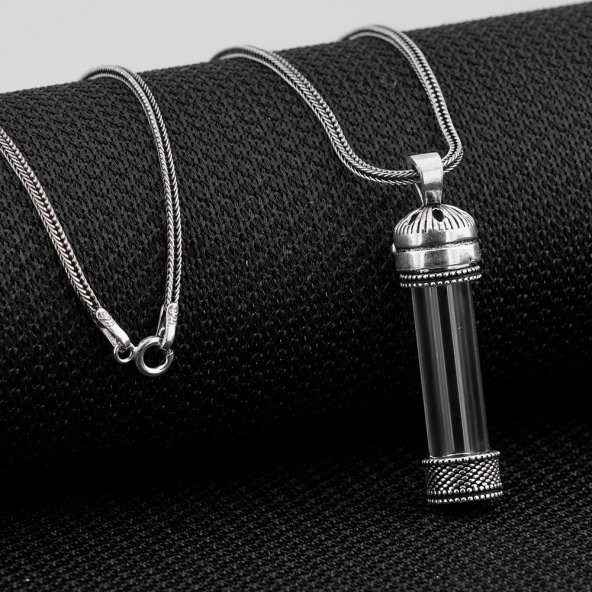 Açılabilir Cam Tüp Tasarımlı 925 Ayar Gümüş Cevşen Dua Kabı Kolye - 3