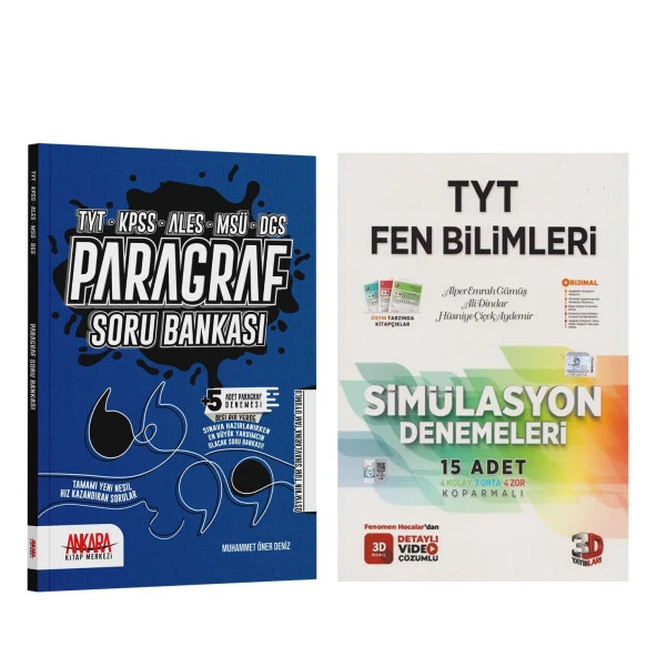 3D TYT Fen Bilimleri Deneme ve AKM Paragraf Soru Bankası Seti 2 Kitap