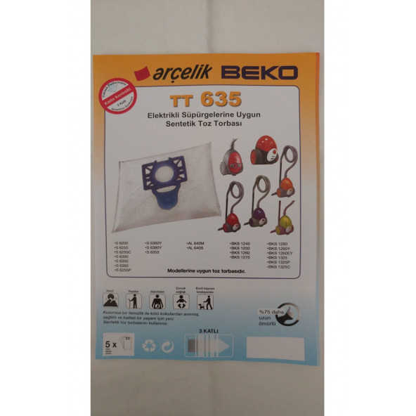 Arçelik 20 Adet Tt 635 Beko Elektrikli Süpürge Toz Torbası