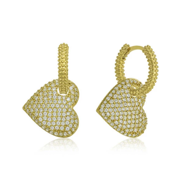 Gümüş Gold Halka Kalp Bayan Küpe - 1