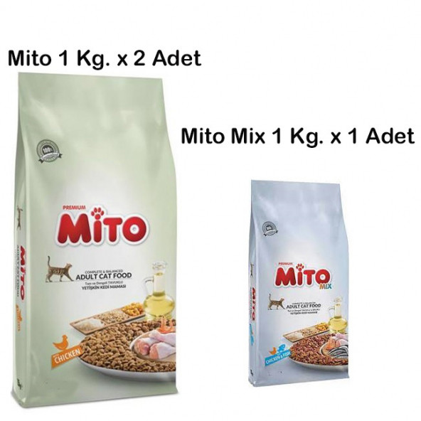 Mito Adult Cat & Mito Mix Adult Cat Tavuklu ve Balıklı Renkli Taneli Yetişkin Kedi Maması